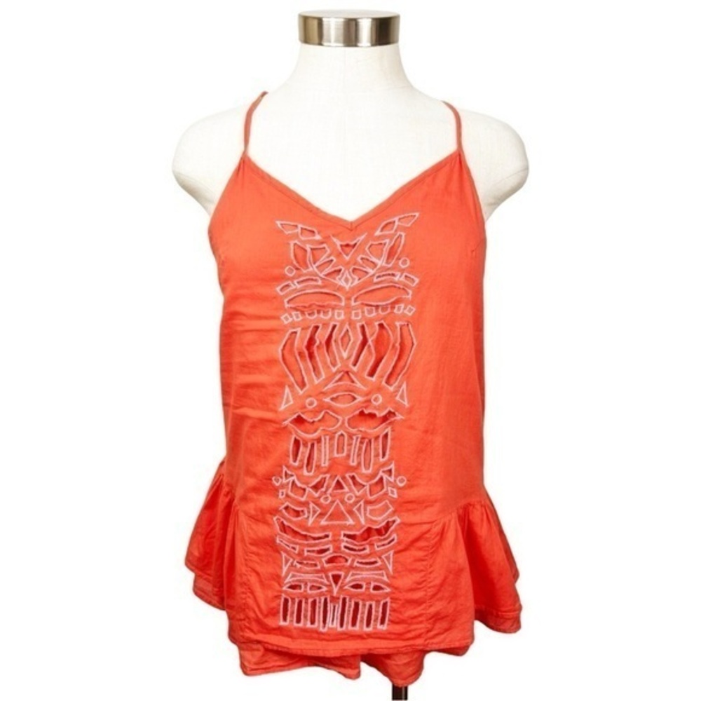 Anthropologie Lilka‎ Coral Peplum Spaghetti Strap Top Size Small